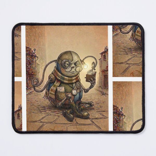 Item preview, Fred Reads a Tiny Book | Quirky Steampunk Robot Art | Whimsical Library and Bookworm Illustration designed and sold by SergioMiklos.
