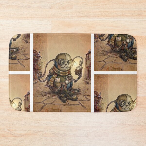 Item preview, Fred Reads a Tiny Book | Quirky Steampunk Robot Art | Whimsical Library and Bookworm Illustration designed and sold by SergioMiklos.