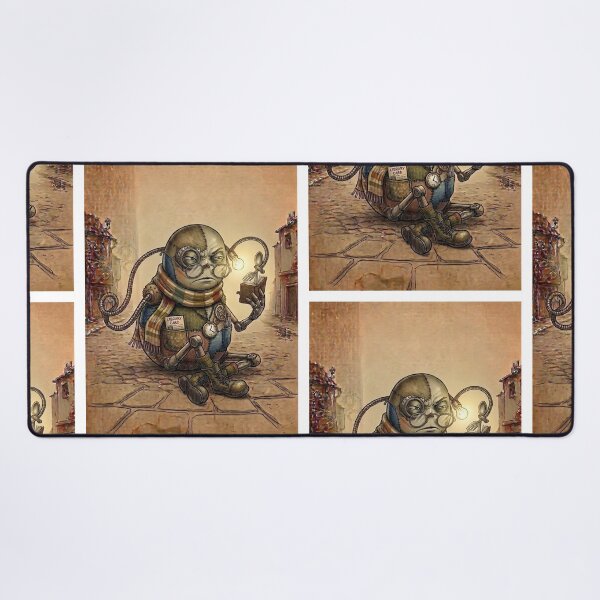 Item preview, Fred Reads a Tiny Book | Quirky Steampunk Robot Art | Whimsical Library and Bookworm Illustration designed and sold by SergioMiklos.