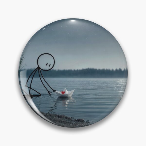 Item preview, Stick Figure Man with a Red Heart in Paper Boat designed and sold by Maria Dryfhout.