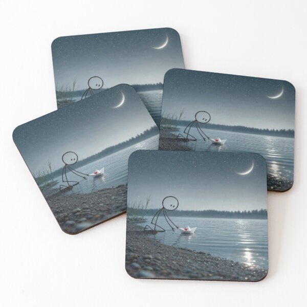 Item preview, Stick Figure Man with a Red Heart in Paper Boat designed and sold by Maria Dryfhout.