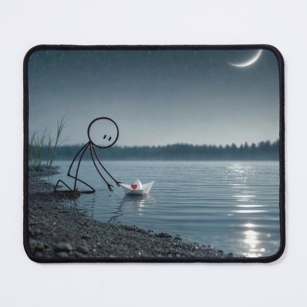 Item preview, Stick Figure Man with a Red Heart in Paper Boat designed and sold by Maria Dryfhout.