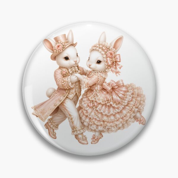 Item preview, Romantic Coquette Bunny Couple Dancing in Victorian Lace Wedding Attire with Pink Roses, Pearls and Shabby Chic Cottagecore Elegance designed and sold by looplandger.