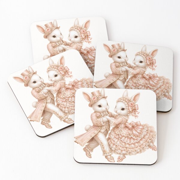 Item preview, Romantic Coquette Bunny Couple Dancing in Victorian Lace Wedding Attire with Pink Roses, Pearls and Shabby Chic Cottagecore Elegance designed and sold by looplandger.