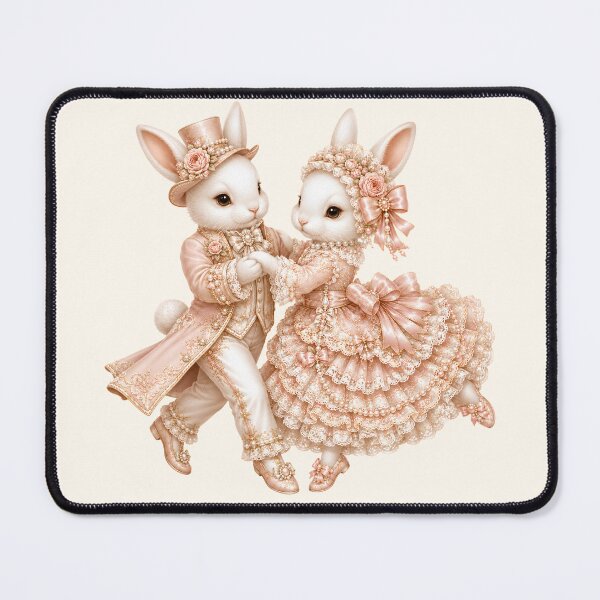 Item preview, Romantic Coquette Bunny Couple Dancing in Victorian Lace Wedding Attire with Pink Roses, Pearls and Shabby Chic Cottagecore Elegance designed and sold by looplandger.