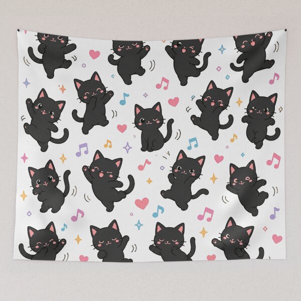 Item preview, Cute Dancing Black Cat Pattern Kawaii Chibi Kittens designed and sold by Seculinator.