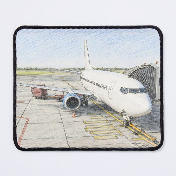 Item preview, Commercial Airplane at Airport - Pencil Illustration designed and sold by EMaviation_.