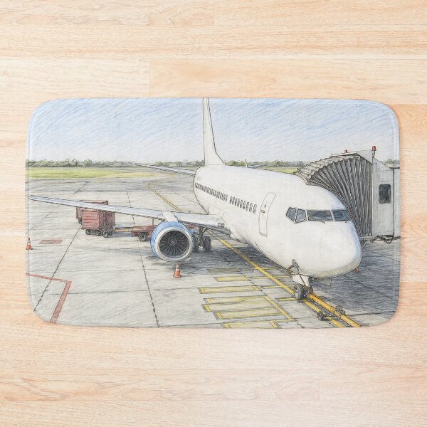 Item preview, Commercial Airplane at Airport - Pencil Illustration designed and sold by EMairplanes.