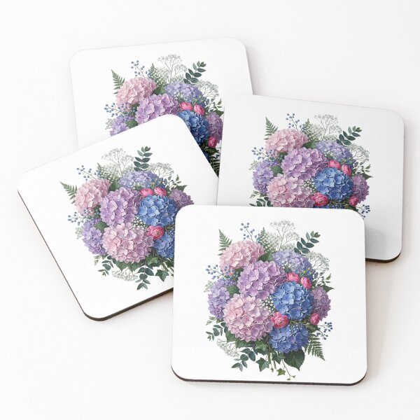 Item preview, Pink Blue blooming hydrangea and garden flowers  designed and sold by SOUFIANE1991.