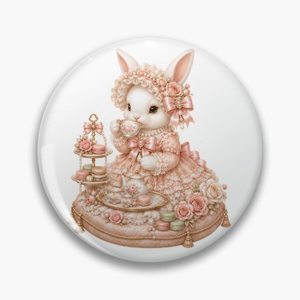 Item preview, Luxury Coquette Bunny Tea Party with Macarons, Vintage Rose Teaset, Pearls and Victorian Shabby Chic Cottagecore Elegance designed and sold by looplandger.