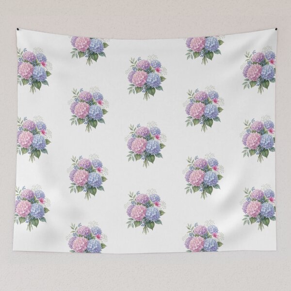 Item preview, Pink Blue blooming hydrangea and garden flowers  designed and sold by SOUFIANE1991.