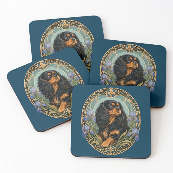 Item preview, Black Tan Cavalier King Charles Spaniel Art Nouveau designed and sold by AntiqueImages.