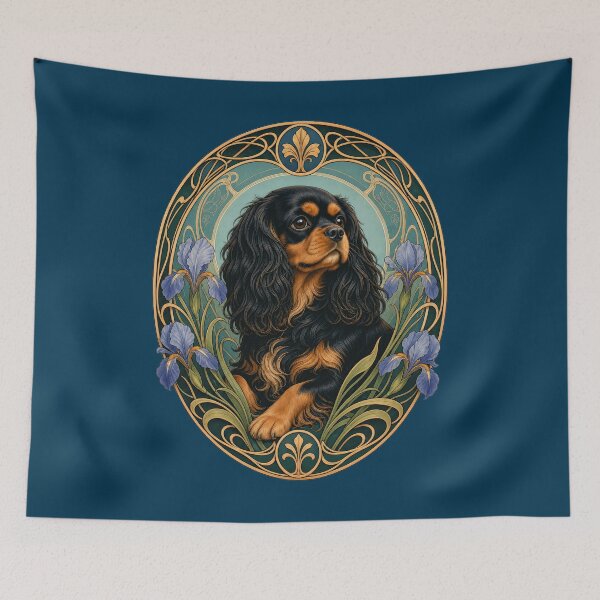 Item preview, Black Tan Cavalier King Charles Spaniel Art Nouveau designed and sold by AntiqueImages.