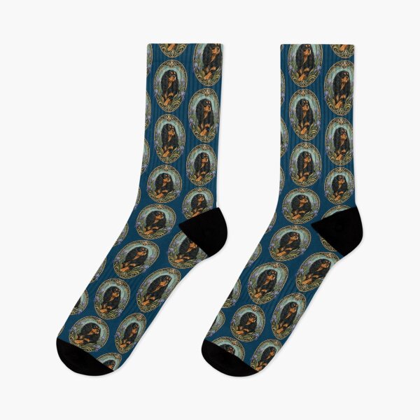 Item preview, Black Tan Cavalier King Charles Spaniel Art Nouveau designed and sold by AntiqueImages.
