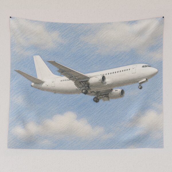 Item preview, Commercial Airliner in Flight Pencil Illustration designed and sold by EMairplanes.