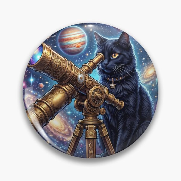 Item preview, Cosmic Black Cat Stargazing Through Telescope T-Shirt designed and sold by MERAKISL.