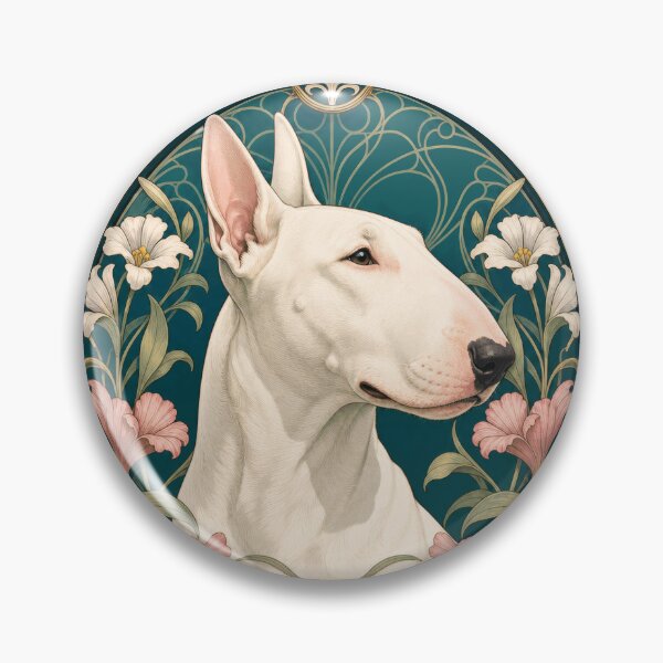 Item preview, White Bull Terrier Art Nouveau Floral Dog designed and sold by AntiqueImages.