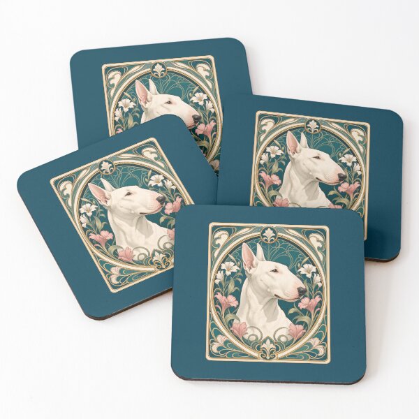 Item preview, White Bull Terrier Art Nouveau Floral Dog designed and sold by AntiqueImages.