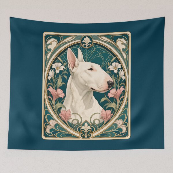 Item preview, White Bull Terrier Art Nouveau Floral Dog designed and sold by AntiqueImages.