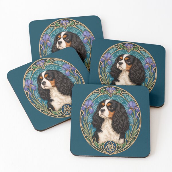 Item preview, TriColor Cavalier King Charles Spaniel Art Nouveau designed and sold by AntiqueImages.