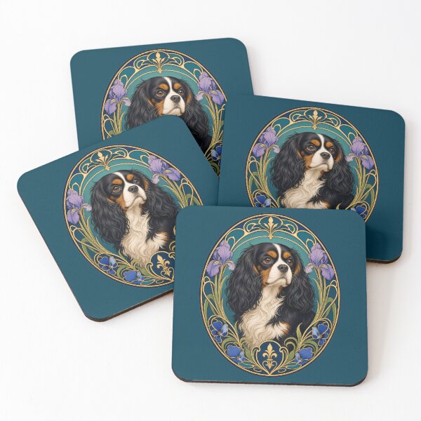 Item preview, Tricolor Cavalier King Charles Spaniel Art Nouveau designed and sold by AntiqueImages.