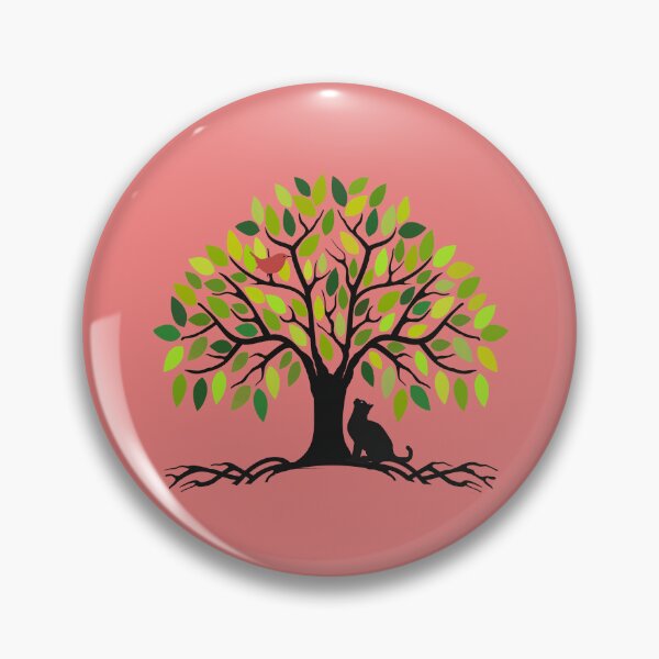 Item preview, TREE OF LIFE, GREEN SUMMER LEAVES, CAT & RED BIRD, BOHO NATURE ART designed and sold by classic car craze.