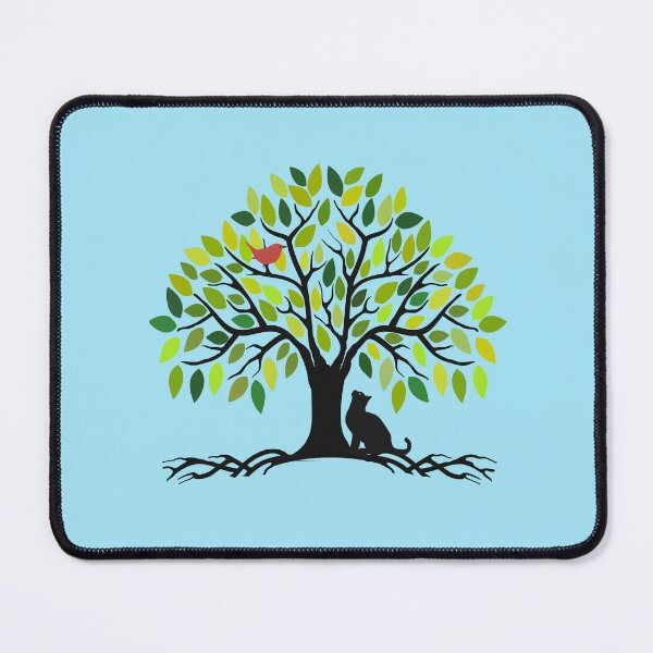 Item preview, TREE OF LIFE, GREEN SUMMER LEAVES, CAT & RED BIRD, BOHO NATURE ART designed and sold by classic car craze.