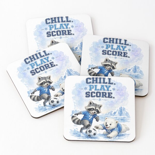 Item preview, Chill Play Score Arctic Soccer Animals Cute Raccoon and Polar Bear Football Watercolor Sports Graphic T-Shirt designed and sold by HOUSE OF TIST.