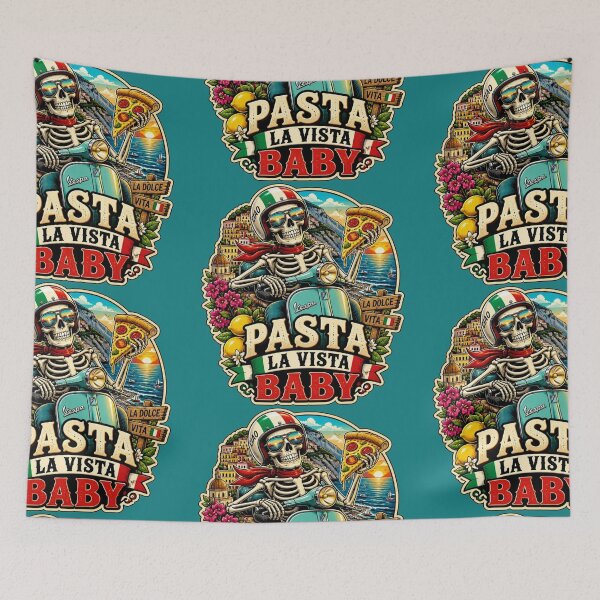 Item preview, Pasta La Vista Baby Skeleton Italy Travel Sticker | Vespa Pizza Skull Vacation Graphic designed and sold by Ecocrushstudio.