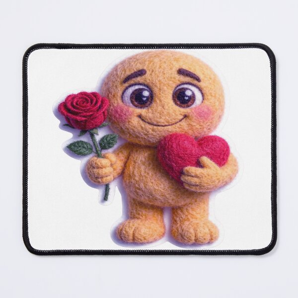 Item preview, Adorable Felted Emoji Character Holding Heart and Rose Spreading Happiness and Positive Energy designed and sold by ARTCREATESHOP.