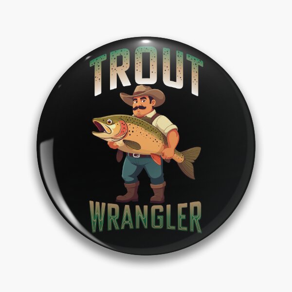 Item preview, "Trout Wrangler". vector cartoon graphic of cowboy with large trout designed and sold by Art-Horizon.
