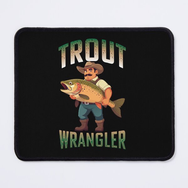 Item preview, "Trout Wrangler". vector cartoon graphic of cowboy with large trout designed and sold by Art-Horizon.