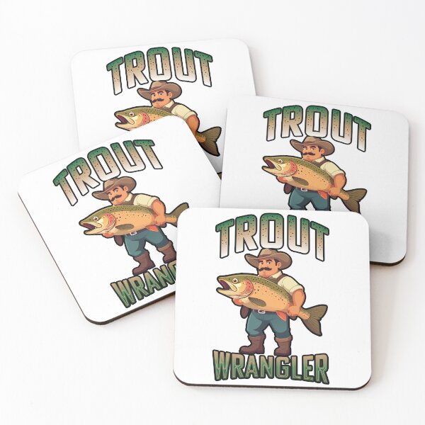 Item preview, "Trout Wrangler". vector cartoon graphic of cowboy with large trout designed and sold by Art-Horizon.