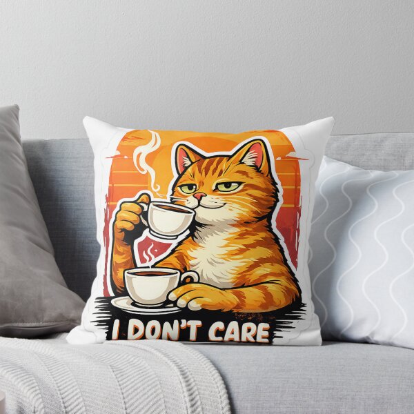 Item preview, I Don't Care Cat Coffee Meme Sticker | Funny Sarcastic Retro Cat Design designed and sold by Dada-arts.