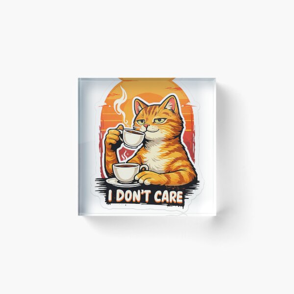 Item preview, I Don't Care Cat Coffee Meme Sticker | Funny Sarcastic Retro Cat Design designed and sold by Dada-arts.