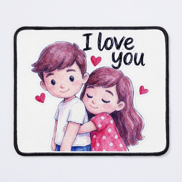 Item preview, Sweet Young Couple Embracing with I Love You Watercolor Illustration designed and sold by ARTCREATESHOP.