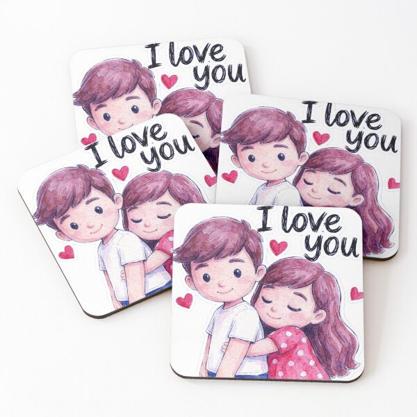 Item preview, Sweet Young Couple Embracing with I Love You Watercolor Illustration designed and sold by ARTCREATESHOP.