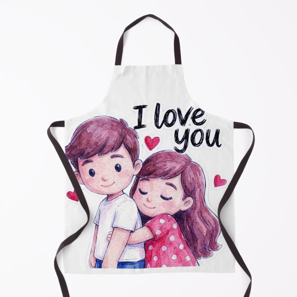 Item preview, Sweet Young Couple Embracing with I Love You Watercolor Illustration designed and sold by ARTCREATESHOP.