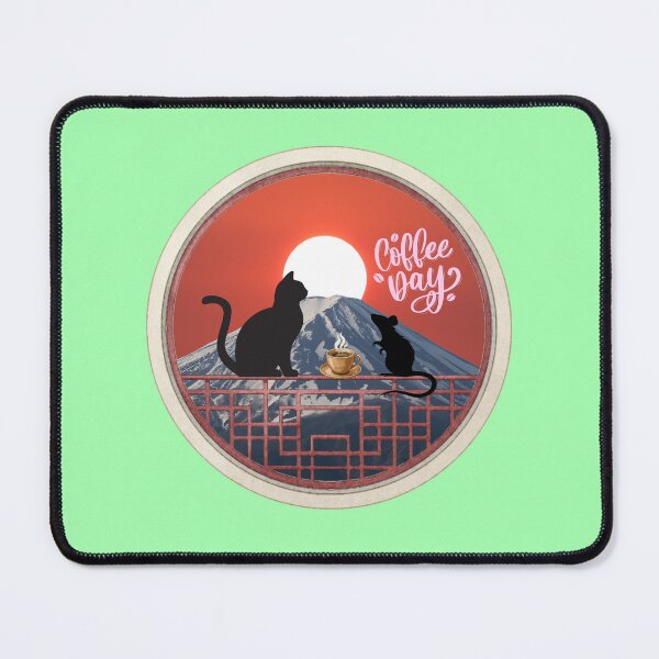 Item preview, Coffee Day Japanese Cat and Mouse Sunset Mt Fuji designed and sold by creativerooney.
