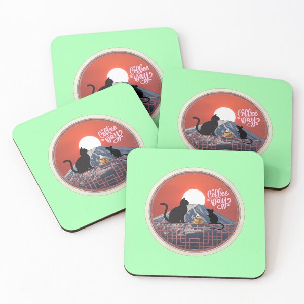 Item preview, Coffee Day Japanese Cat and Mouse Sunset Mt Fuji designed and sold by creativerooney.