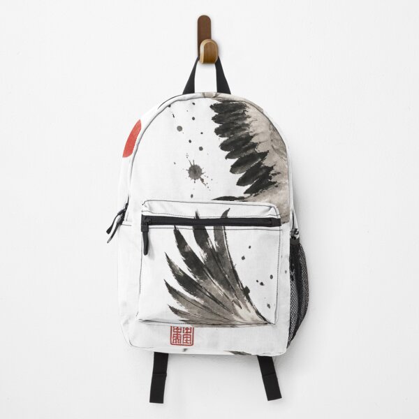 Item preview, Japanese Crane Sumi-e Ink Wash — Tsuru Rising Sun Kanji Art White designed and sold by 一期一会製作所.