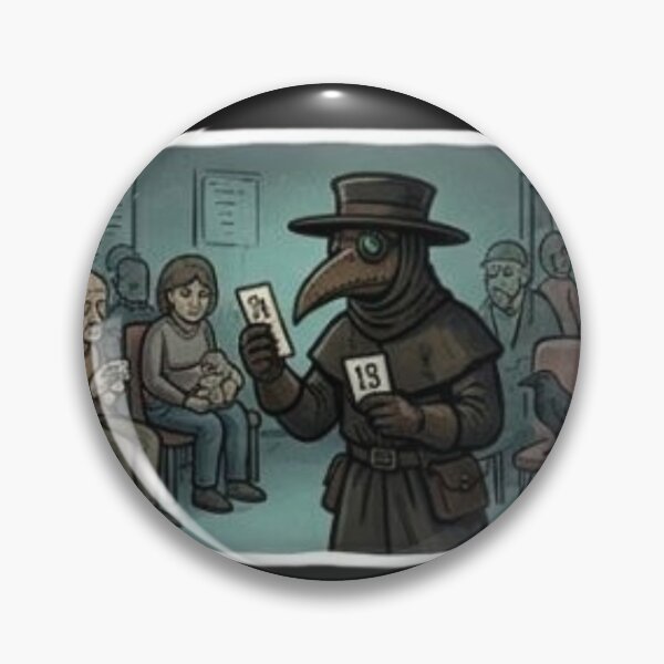 Item preview, Funny Plague Doctor Waiting Line Hospital Ticket Queue Sticker designed and sold by DarkOriginArts.