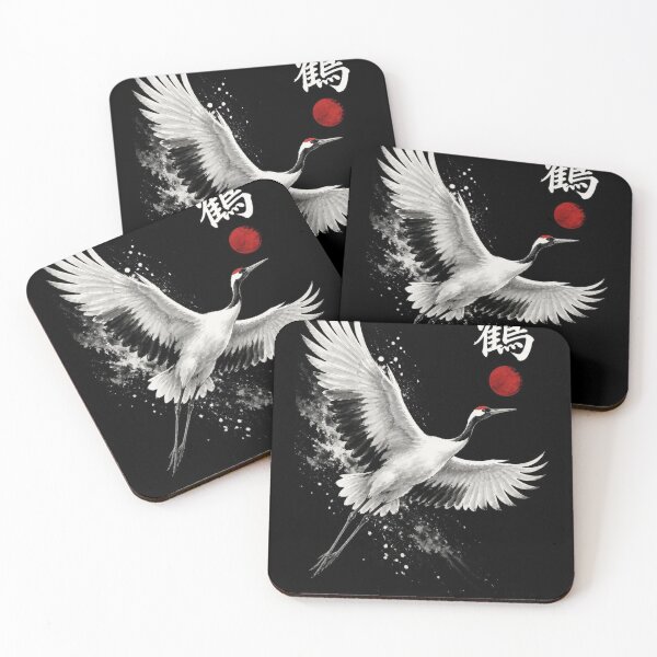 Item preview,  Japanese Crane Sumi-e Ink Wash — Tsuru Rising Sun Kanji Art Black Edition designed and sold by 一期一会製作所.