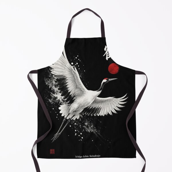 Item preview, Japanese Crane Sumi-e Ink Wash — Tsuru Rising Sun Kanji Art Black Edition designed and sold by 一期一会製作所.