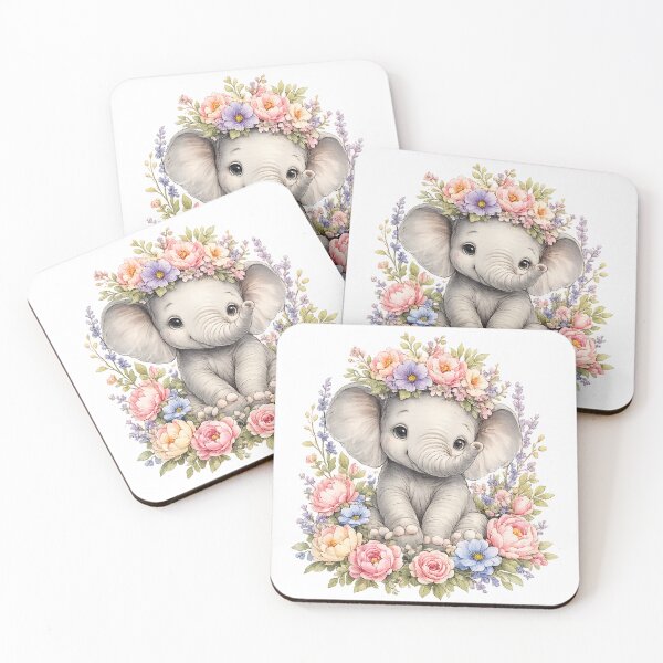 Item preview, Cute Baby Elephant with Floral Crown – Whimsical Flower Art. designed and sold by Clothes With Smiling Animals Walt Gral.