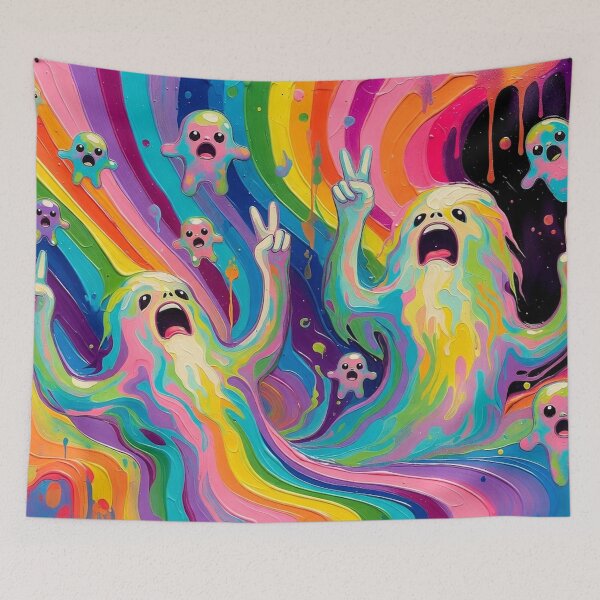Item preview, Psychedelic Rainbow Ghosts Peace Signs designed and sold by IntelliMindDesigns.