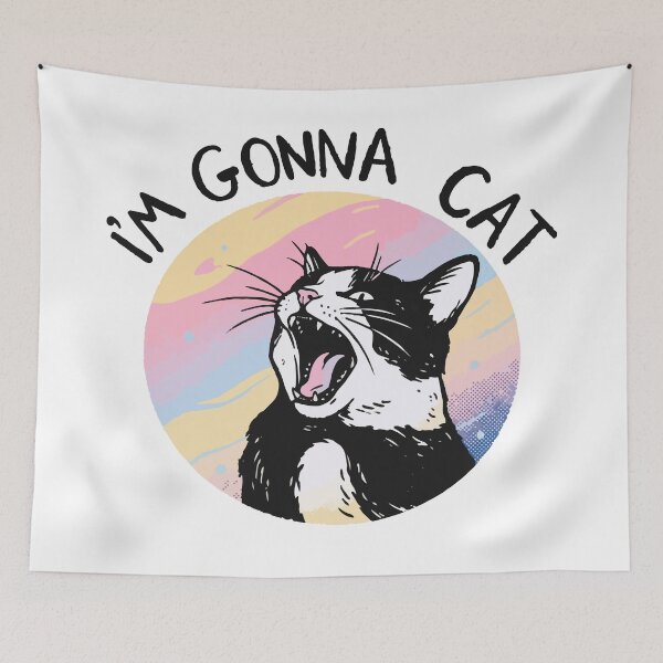 Item preview, Funny Yawning Tuxedo Cat I'm Gonna Cat Watercolor Background designed and sold by banglalook.