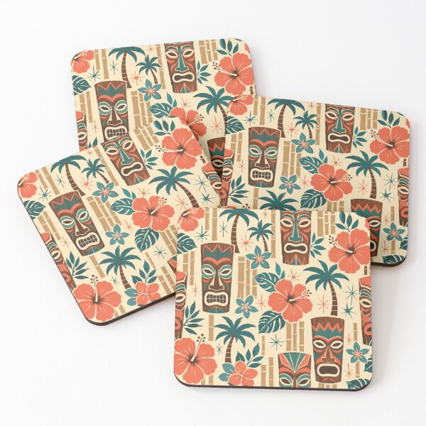 Item preview, Retro Tiki Tropical Seamless Pattern Print designed and sold by Inkworksbyshery.