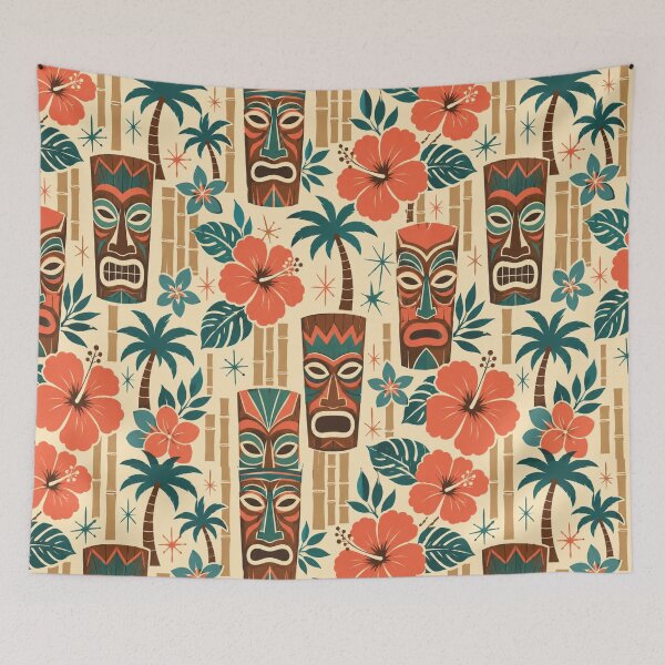 Item preview, Retro Tiki Tropical Seamless Pattern Print designed and sold by Inkworksbyshery.