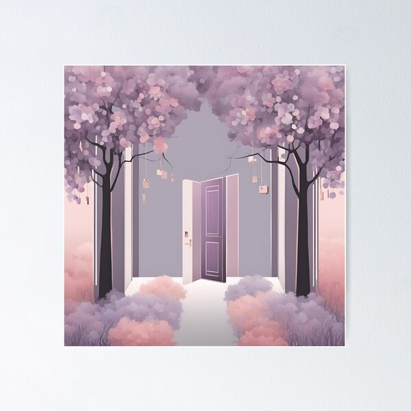 Item preview, Surreal Open Door Pastel Cherry Blossom Dreamcore Landscape designed and sold by Famedtrend.